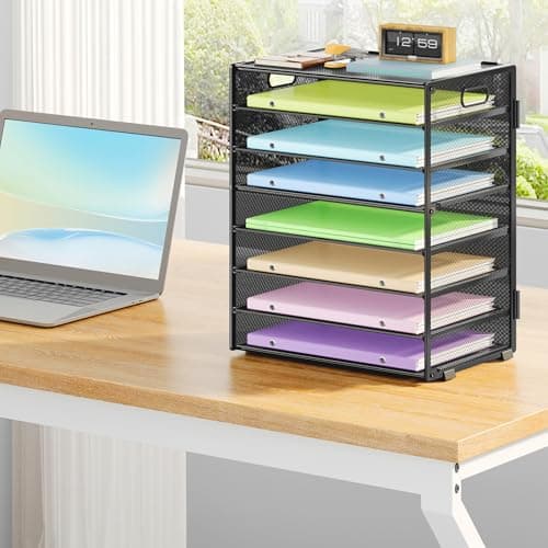 Biciyarn 8 Tier Paper Organizer with Handle, Metal Mesh Desk File Organizer, Large Capacity Desk Organizers Paper Letter Tray Desktop Document Sorter for Office, Home or School - Black 6
