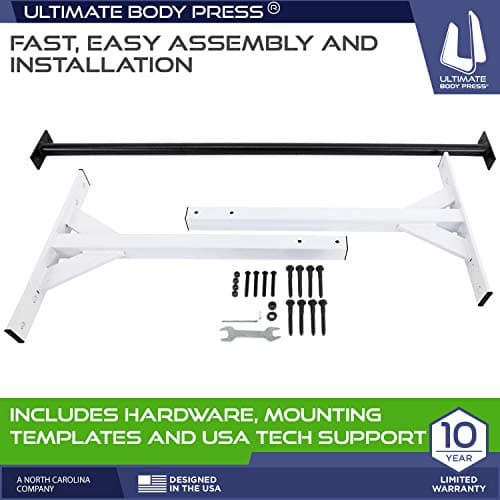 Wall or Ceiling Mount Pull Up Bar with 48” Straight Bar and 22” Risers, Double Wall Mounting Plates Fit 16” or 24” Studs and Joists by Ultimate Body Press 5