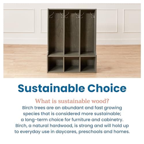 ECR4Kids Streamline 3-Section Toddler Coat Locker with Bench, Classroom Furniture, Grey Wash 7