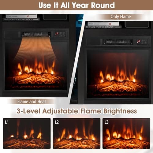 GOFLAME Corner Fireplace TV Stand with LED Lights for TVs up to 50”, Modern Entertainment Center with Electric Fireplace, Remote & Smart APP Control, TV Console with Adjustable Glass Shelves, Black 3