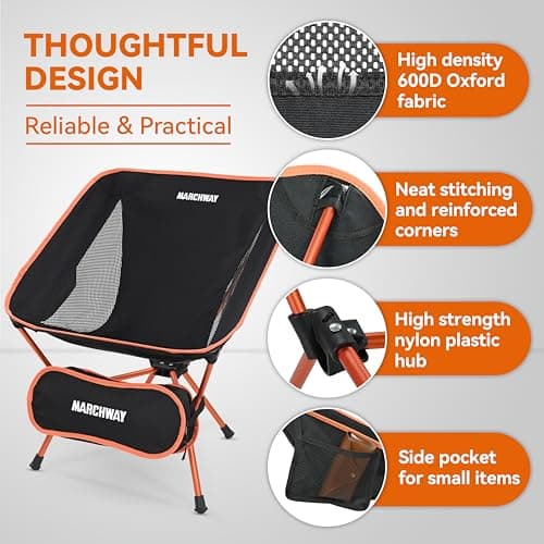 MARCHWAY Lightweight Folding Camping Chair, Portable Foldable Compact for Outdoor Camp, Travel, Beach, Picnic, Festival, Hiking, Backpacking, Supports 330Lbs (Orange) 5