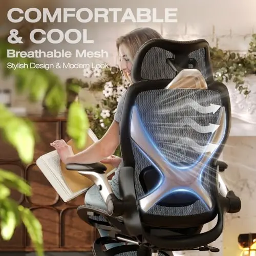 ELABEST X100 Ergonomic Mesh Office Chair with Footrest, Big and Tall Hone Desk Chair with 5D Flip-Up Arms, Adjustable 3D Lumbar Support,Gaming & Executive Computer Chairs 9