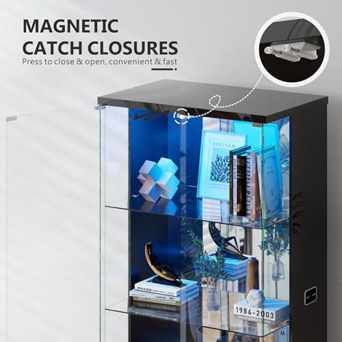 Lvifur 71” Glass Display Cabinet with Lights, Modern Curio Cabinet Display Cases for Collectibles, Locking Cabinet with Shelves & Drawers, Tall Bookcase with Human Body Sensor for Living Room (Black) 8