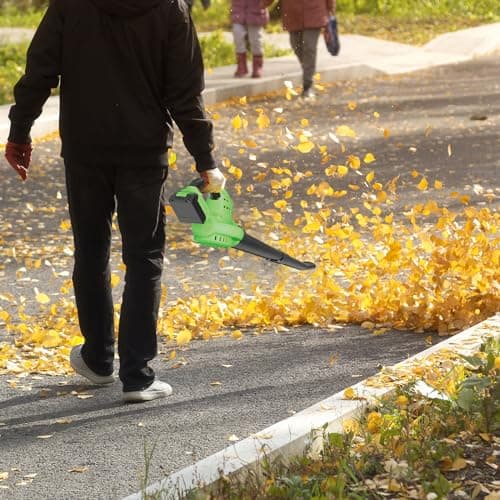 Leaf Blower Cordless with 4.0Ah Battery and Charger, 135MPH 170CFM High Speed Snow Blower with 2 Tube, 20V Electric Leaf Cleaner, Lightweight Handheld Small Blower for Car, Garden, House, Depot, Green 7