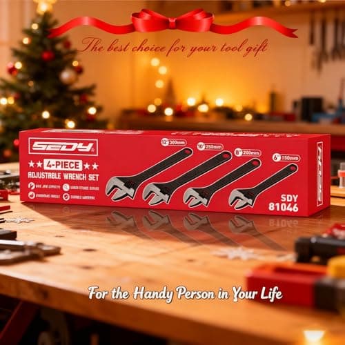 Adjustable Wrench Set Wrenches Sets: 4-Piece 6, 8, 10, 12 Inch Chrome Vanadium Steel Corrosion-Resistant Black Oxide Finish for Automotive Plumbing and Household Repairs 8
