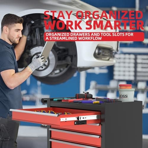 Black&Red 4-Drawer Metal Tool Chest with Lockable Drawers - Rolling Tool Box Organizer for Garage, Workshop & Home Repair 6