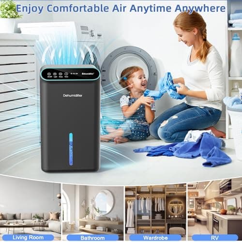 Dehumidifiers for Home, Up to 800 Sq.ft, 86oz Water Tank, Dehumidifiers for Bedroom with Essential Oil Diffuser, 7 Color LED Light, 24H Timer, Auto Shut-off, Ideal for Bathroom Basement Closet RV 9