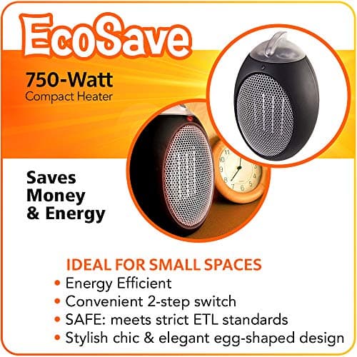 Cozy Products ESH Eco-Save Compact Personal Space Heater - 750-Watts, ETL Listed, Eco-Friendly, Energy Efficient Design, 11 x 7.5 Inches, 5 lbs.,Black 2