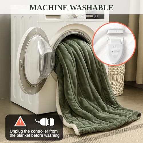 Klaggie Electric Heated Throw Blanket Sherpa 50"x60" Green Machine Washable 6 Heat Settings 4 Hours Auto Off Overheat Protection for Home Office Use 7