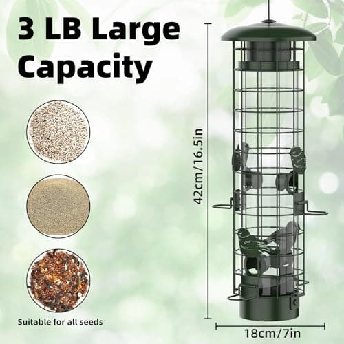 Squirrel Proof Bird Feeder,Metal Mesh Bird Feeders for Outdoors Hanging,Gravity Protection Squirrel Proof Wild Bird Feeders with Finch Cardinal Chickadee,3LB Large Capacity,Green 6