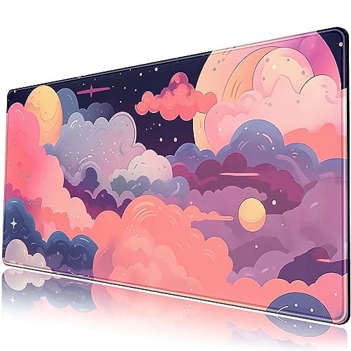 Cute Desk Mat Kawaii Clouds Pink Purple Desk Pad Anime XXL Large Mouse Pad Big Full Desk Gaming Mousepad Laptop Computer Keyboard Mouse Mat 31.5''X 15.7'' Cute Desk Decor Accessories 7