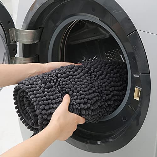 ACCUMTEK Striped Grey Bathroom Rug Set 3 Pieces Gray Ultra Soft, Non Slip Chenille Toilet Mat, Absorbent Plush Shaggy Bath Mats for Bathroom, Bedroom, Kitchen, Charcoal 6