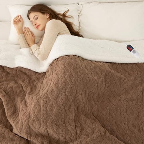LUZARTA Full Size Heated Blanket 72"X84" Brown - Soft Thick Warm Sherpa Electric Blanket with 6 Fast Heating Levels & 10hrs LED Timer Auto Off for Women, Washable & ETL Certified for Bed Couch