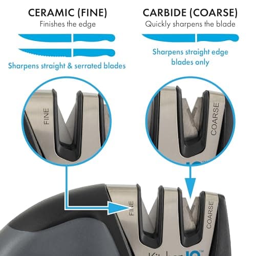 KitchenIQ 50009 Edge Grip 2-Stage Knife Sharpener, Black, Coarse & Fine Sharpeners, Compact for Easy Storage, Stable Non-Slip Base, Soft Grip Rubber Handle, Straight & Serrated Knives 6