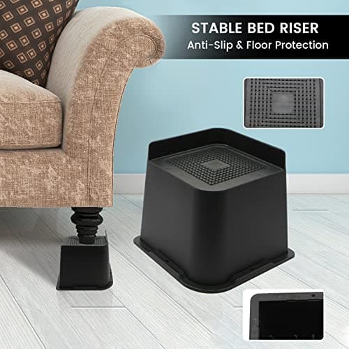 MYMULIKE Bed Risers Heavy Duty, Oversized Furniture Risers, Support Up to 6000 Lbs, Lift 4 inch for Couch, Sofa, Table,Chair (Black 4 Pack, 4 inch) 5