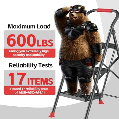 Step Ladder Foldable Folding Stool - for Home Adults Kitchen 3 Stepping Extension Tall Heavy Duty with Handrails - Closet Stepstool Stair Ladders Extendable Stepladder for Indoor House 600Lbs 2