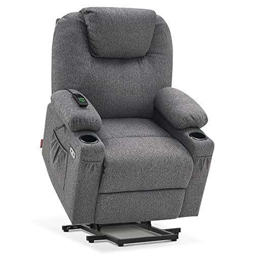 MCombo Power Lift Recliner Chair for Elderly, Lift Chair with Heat and Massage, FSC Certified, USB&Type C Ports, Cup Holders, Fabric 7040 (Medium, Gray)