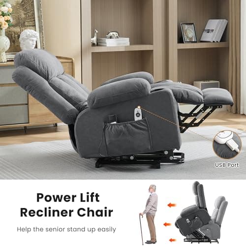MAHOMICO Power Lift Recliner Chair for Elderly with Vibration Massage and Lumbar Heating Electric Oversized Single Sofa with Cup Holder and USB Charge Port for Living Room 6