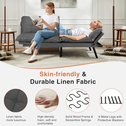 Sweetcrispy Sofa Couch - Futon Sofa Bed, Full Size Futon, Sofa Sleeper, Modern Convertible Lazy Futon for Living Room, Small Space, Apartment Office, Grey, 6022GY 5