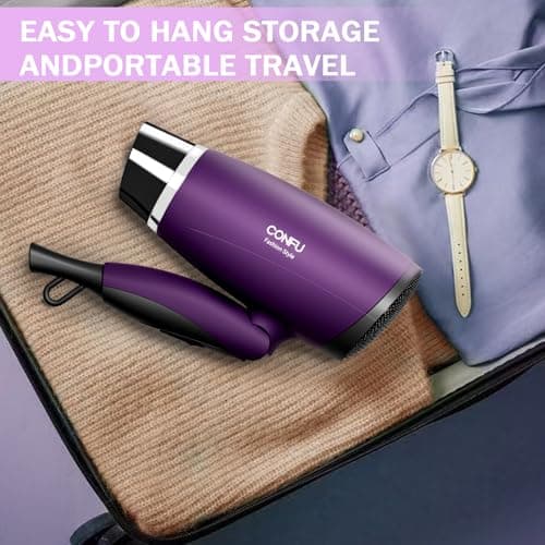CONFU 1600W Small Portable Travel Hair Dryer with Folding Handle, Lightweight Hair Dryers for Women, Compact Hair Dryers with Nozzle, Mini Blow Dryer, Purple 5