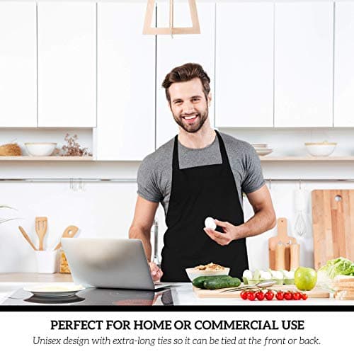 GREEN LIFESTYLE 12 Pack Bib Apron - Unisex Black Aprons, Machine Washable Aprons for Men and Women, Kitchen Cooking BBQ Bulk (Pack of 12, No Pockets, Black) 5