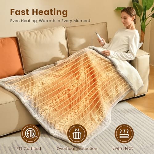 Bearhug Electric Heated Throw Blanket 50" x 60", Reversible Faux Fur & Sherpa, 6 Heating Levels & 4H Auto Off, Over-Heat Protect, ETL Certification, Machine Washable 5