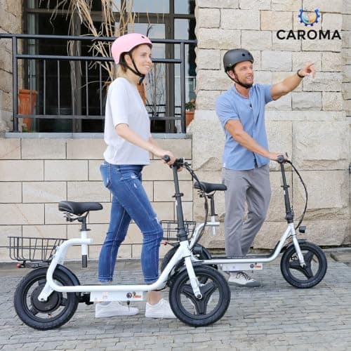 Caroma Electric Scooter with Seat, 800W Peak Motor, 25 Miles Range, 20Mph Top Speed, Foldable Electric Scooter for Adults, 14" BigTire E Bike for Commuting with Shock Absorbing 8