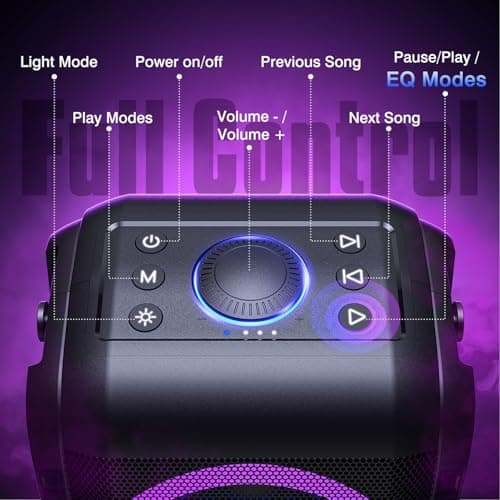 W-KING Party Bluetooth Speaker Boom Box, 180W Max Big Large Loudest Wireless Outdoor Portable Speaker 4 Drivers with 2*4.04'' Subwoofer, 80W HD Huge 105dB Pulse Natur Deep Bass, IPX5/24H/EQ/USB/TF/AUX 9