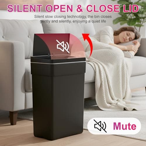 PayLessHere 13 Gallon 50 L Trash Can with Lid Plastic Kitchen Trash Bin Automatic Touch Free Motion Sensor Trash Can (1, Black) 4