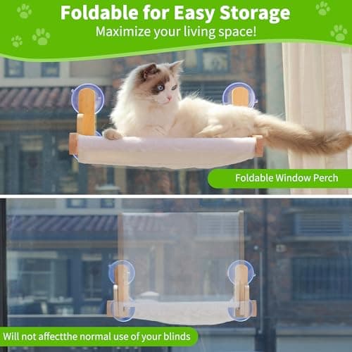 Cat Window Perch with Wooden Frame – Aloxina Foldable Cat Hammock Bed for Indoor Cats, Soft Rabbit Fur Cover, Washable, Strong Suction Cups, No Drilling, Supports Large Cats 5