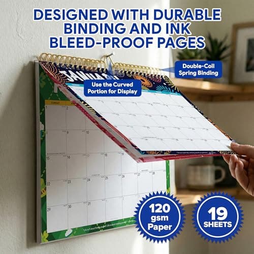 Decorably 18 Months Colorful Landscape Wall Calendar with Stickers January 2026 to June 2027, 14.5x11.5in Spring-Bound Sheets with Inspirational Quotes for Office, Home and School 6