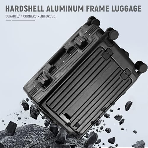 UrbanExplorer 20 Inch Carry On Luggage TSA Approved, Aluminum Frame Zipperless Luggage Carry On with Compartment for Short Trips, ABS+PC Hard Shell Suitcases with Spinner Wheels, Black 9