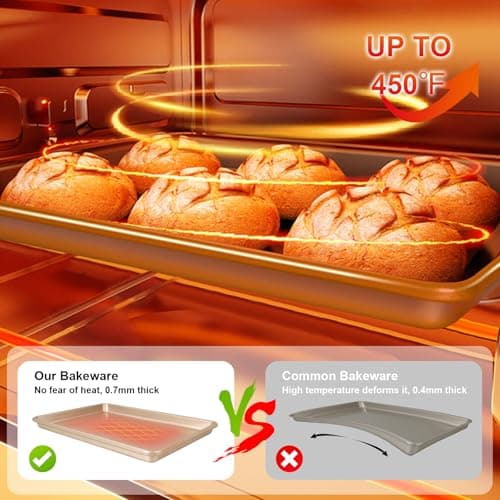 Baking Sheet Pan Set of 3, Commercial Cookie Sheets for Baking, Nonstick Half/Quarter/Jelly Roll Pans Replacement Toaster Oven Tray, Heavy Duty & Easy Clean, Champagne Gold 6