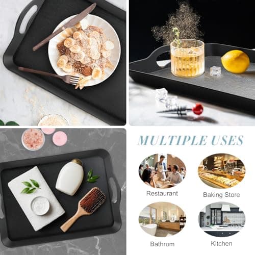 Armrouns Black Serving Trays with Handles, 16 x 11 inch Rectangular Non Skid Multi-Purpose Plastic OttomanTray for Restaurant, Parties, Coffee Table, Kitchen 5