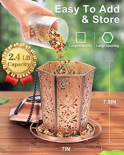 Solar Bird Feeders for Outdoors Hanging - Premium Grade Metal Bird Feeder, Chew-Proof, Weather and Water Resistant Wild Bird feeders, Outside and Garden Decoration-New 6