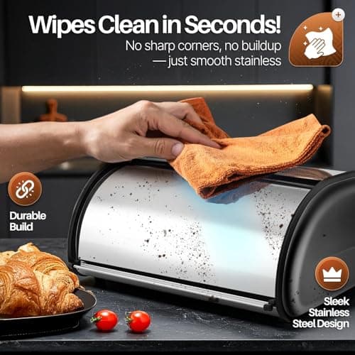 Flexzion Stainless Steel Bread Box For Kitchen Countertop (13 inch) Metal Roll Up Top Lid Storage Container Bin Keeper for Cake Buns Toasts Loaves Pastries Pancakes, Ideal for Restaurant Home Kitchen 5