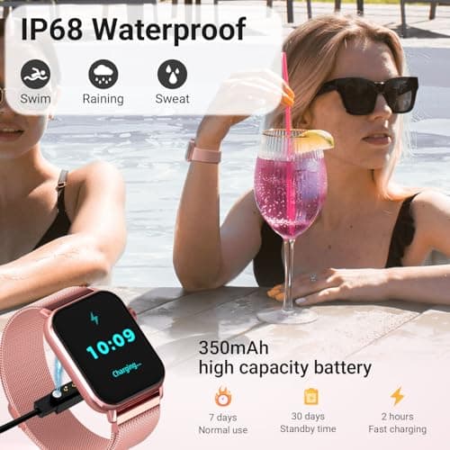 Trendia Smart Watches for Women, 1.83" HD Fitness Tracker (Answer/Make Calls), 120+ Sport Modes with Heart Rate/Sleep Monitor, IP68 Waterproof, 3 Bands, Fitness Watch for iOS Android, Pink 5