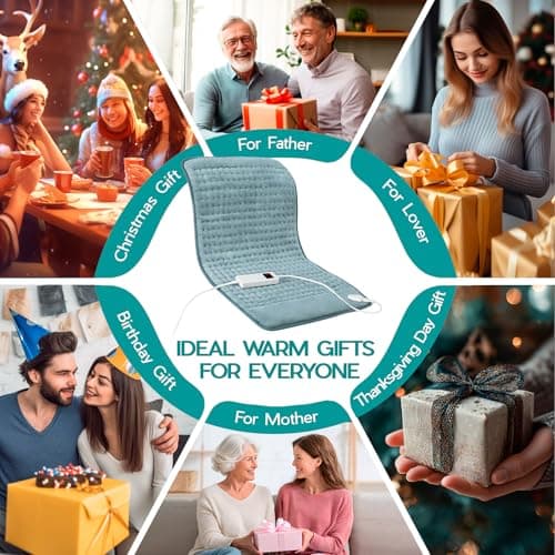 Heating Pad for Period Cramps, Heating Pad for Back/Neck/Shoulder Muscle Pain, 6 Heating&4 Timer Setting, Auto Shut Off, Dry/Moist Heat & Machine Washable, Gray Birthday Christmas Gifts for Women Mom 8