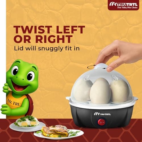 truTRTL Electric Egg Cooker | Boils upto 7 eggs | Poacher | Omelet maker | Vegetable steamer, dumpling & More | Royal Black 3