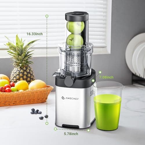 AMZCHEF Cold Press Juicer - Juicer Machine with Large Feed Chute for Whole Fruits and Vegetables - Durable Stainless Steel Masticating Juicer, Large Auger, Double Strainers 7