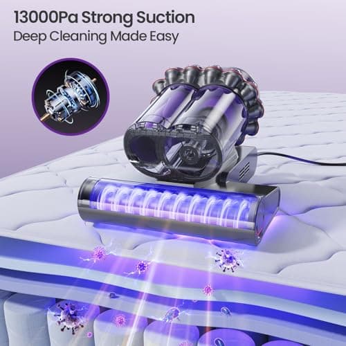 Xlife Mattress Vacuum Cleaner, Bed Vacuum with 2 Roller Brushes for Pet Hair, 253.7nm UV-C Light, 140F° Heating, 550W 16KPA Suction, HEPA Filter Couch Vauum for Bed, Sofa, Pillow, Baby Crib (Corded 5