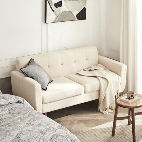 Tbfit 65" W Loveseat Sofa, Mid Century Modern Decor Love Seat Couches for Living Room, Button Tufted Upholstered Small Couch for Bedroom, Solid and Easy to Install Love Seats Furniture, Beige 10