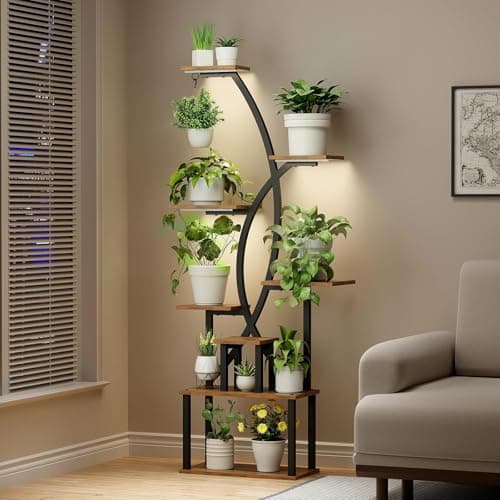 Kavlium Plant Stand Indoor,8-Tier 65 inch Tall Plant Shelf for Indoor Plants with Grow Light, Plant Shelf with Adjustable Brightness & Timer,Modern Metal Plant Display Rack for Living Room/Patio