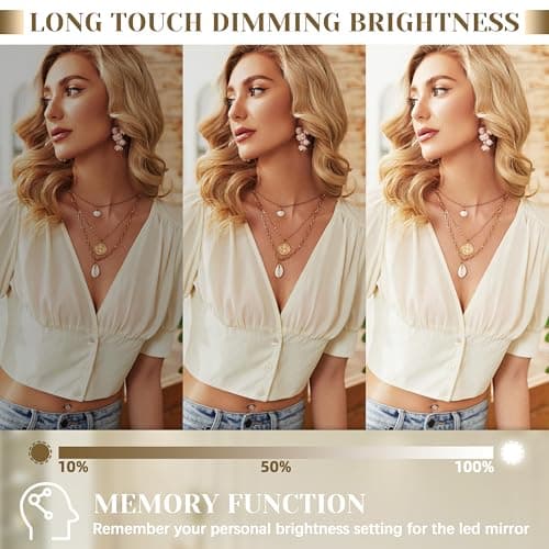 ROLOVE 22x20 Inch Lighted Vanity Mirror, 3-Mode Touch Dimming LED Lighting, Large Makeup Mirror for Dressing Room, Tabletop or Wall-Mounted, White 5