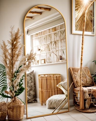 Antok Arched Full Length Mirror, 59"x18" Arched Floor Mirror, Glassless Mirror Full Length with Stand, Floor Mirrors Freestanding, Wall Mounted Mirrors for Bedroom Living Room, Gold