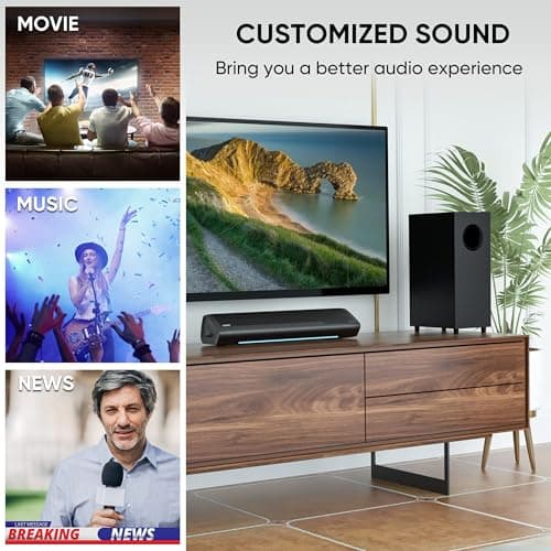 Saiyin Sound Bars for TV with Subwoofer, 2.1 Deep Bass Small Soundbar Monitor Speaker Home Theater Surround System PC Gaming Bluetooth/AUX/Optical Connection, Wall Mountable 17-inch 5
