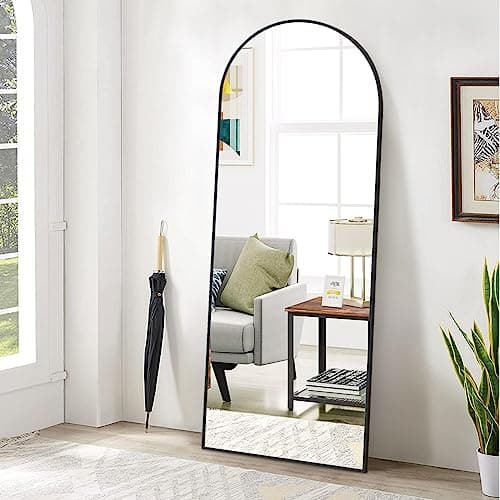 BEAUTYPEAK 65"x24" Full Length Mirror, Arch Full Body Floor Mirror, Wall Mirrors Hanging or Leaning Arched-Top with Stand for Bedroom, Dressing Room, Black