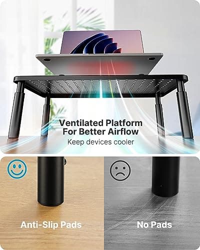 HUANUO Monitor Stand, Monitor Stand Riser 3 Height Adjustable, Monitor Riser with Airflow Vents, Laptop Stand for Desk, Laptop Riser, Desk Organizer for Monitor, 15.6" Laptop, PC, Printer 6