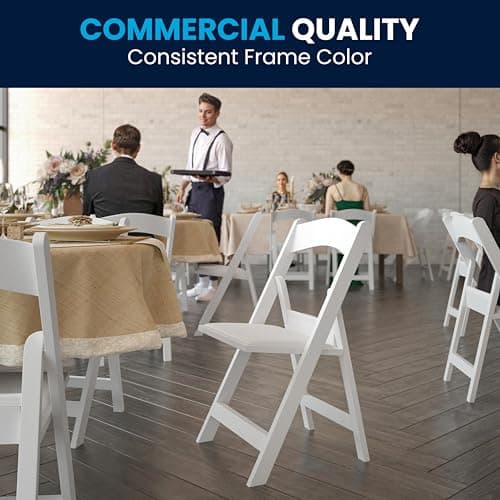 Flash Furniture Hercules Series Folding Chair - White Resin - Set of 4 800LB Weight Capacity Comfortable Event Chair - Light Weight Folding Chair 9