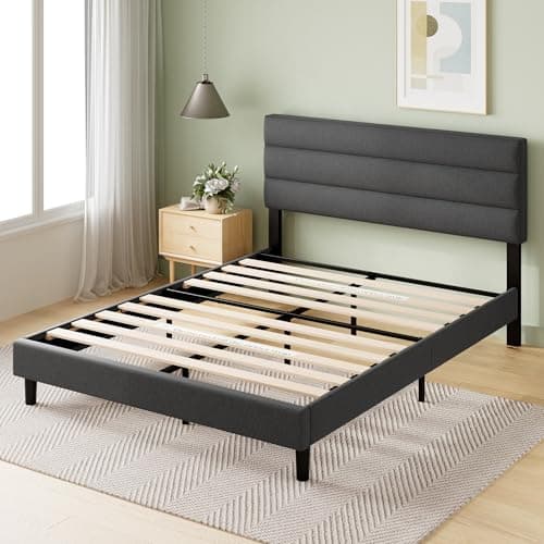 Zinus Full Piper Upholstered Platform Bed with Horizontal Paneled Headboard, Wooden Slat Support, No Box Spring Needed, Easy Assembly, Eco Friendly Packaging, Dark Grey 9